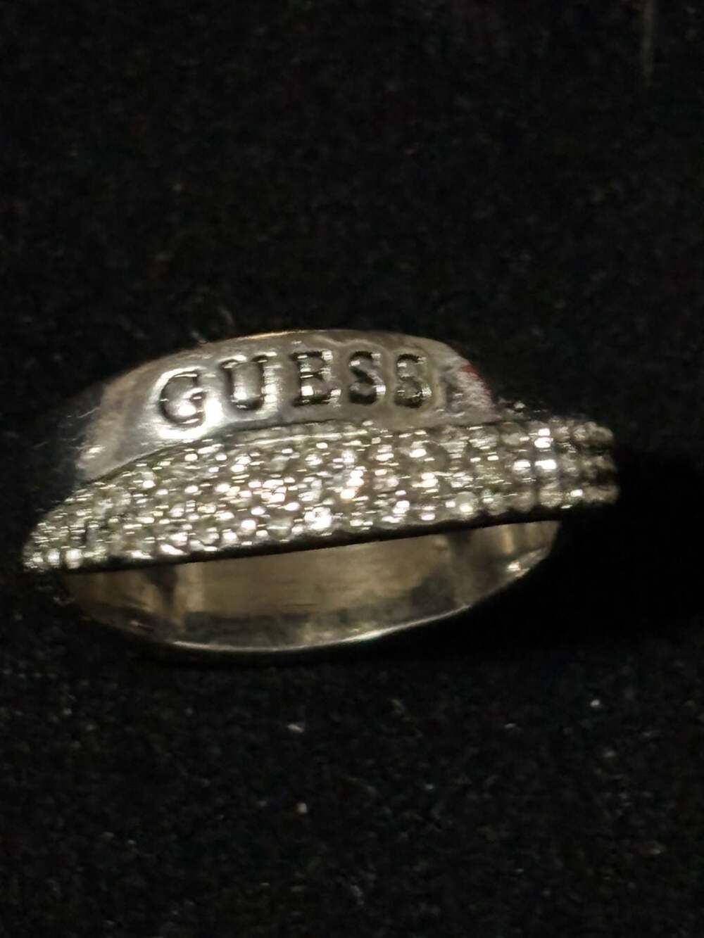 GUESS Silver-Tone Rhinestone Pave Band Ring